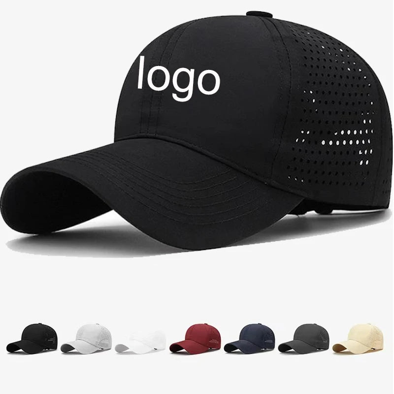 Custom Designer Men's 6 Panel Laser Cut Hole Perforated Cap Polyester Sport Baseball Cap