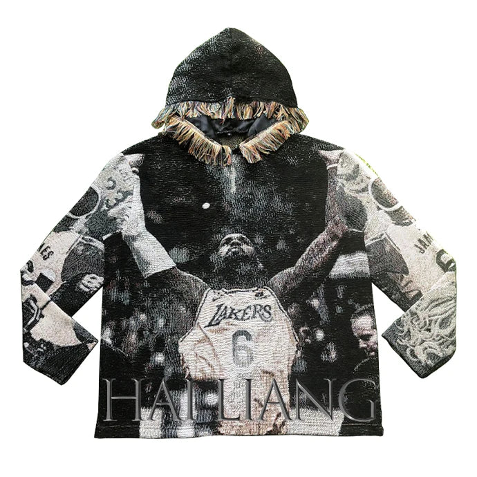 High Street Oversized Tapestry Hoodie With Tassel Design Streetwear Clothing Custom Woven Blanket Tapestri  Hoodie