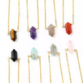 18k Gold Gemstone Bullet Point Crystal Charms Pendant Men Women Chakra Hexagonal Natural Stone Pendant Necklace
