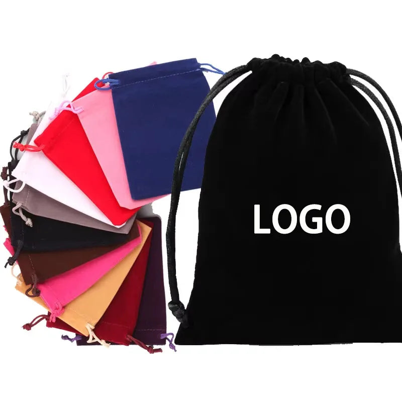 Custom Logo Velvet Pouch Drawstring Suede Velvet Pouch Watch Pouch Perfume Party Gift Bags Small Bag for Accessories Packing