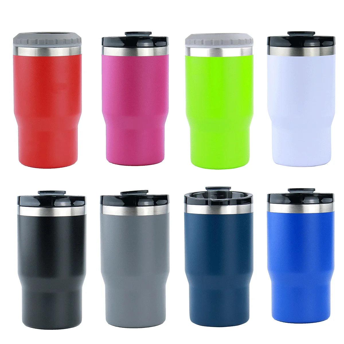 14oz 4-in-1 Beer Can Cooler With Two Lids Double Wall Cola Bottle Stainless Steel Can Cooler Travel Coffee Mug Can Holder
