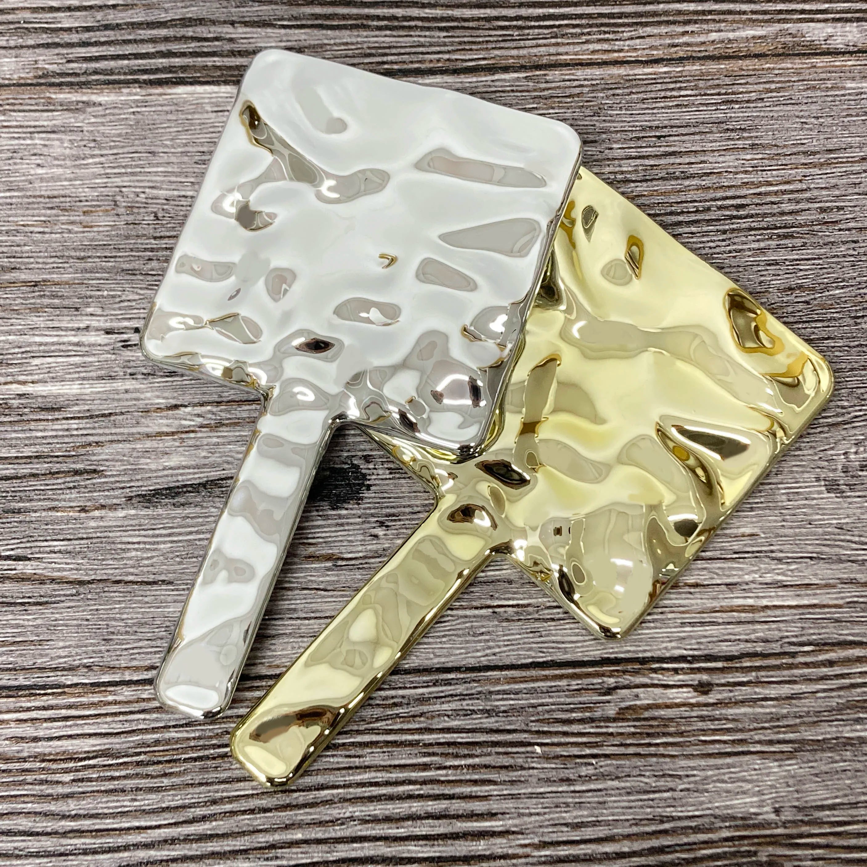 Irregular Handheld Makeup Mirror New Design Silver and Gold Luxury Beauty Brand Square Hand Mirror