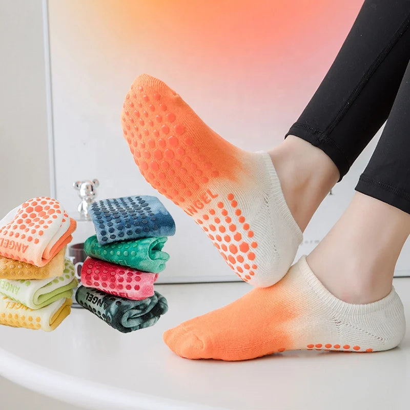 Wholesale Tie Dye Grips Pilates Reformer Socks Terry Non-slip Yoga Ankle Socks for Women