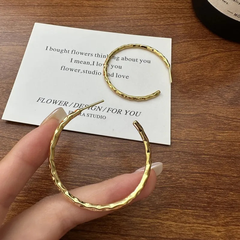 Wholesale 925 Sterling Silver Big Circle Round Hammered Hoop Earrings for Party Jewelry