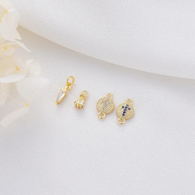 Diy Jewelry Accessories 14K Gold Plated Small Round Cross Pattern Umbrella Shape Charm Necklace Bracelet Earrings Zircon Pendant