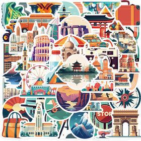 65Pcs Cartoon World Cities Travel Graffiti Stickers for Suitcase Laptop Bottle Vinyl Famous Attractions Sticker