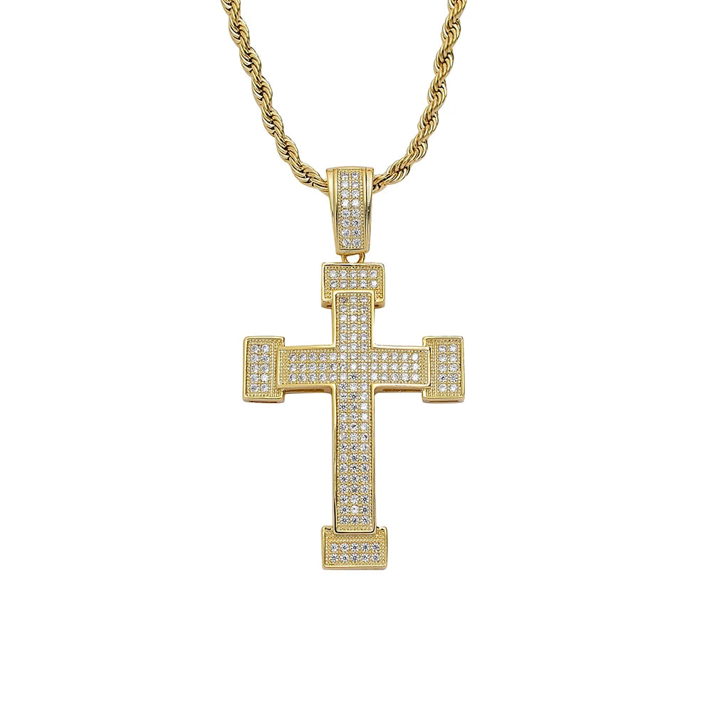 CN294 Bling Bling Hip Hop Cross Pendant Brass Micro Pave with CZ Stones Necklace Jewelry for Men and Women