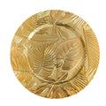 Modern Decorative Leaf Pattern Embossed 13" Round Gold Silver Plastic Charger Plates for Home  and Hotel