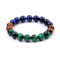 10mm Natural Tiger Eye Stone Yellow Blue Green Bead Peacock Feathers Same Color Fashion Charm Bracelet  for Men Women