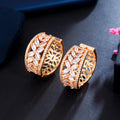 Sparkly Cubic Zircon Crystal Pave Flower Leaf Shape African Gold Plated CZ Round Hoop Earrings for Women Jewelry