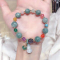 2022 Chinese Retro Fashion Ethnic Adjustable Natural Green Jade Bead Good Luck Gourd Charm Bracelet for Women Girls