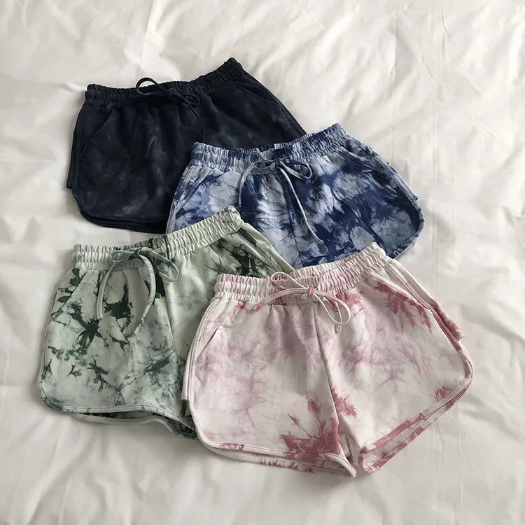 Women's High-Waisted Casual Lounge Shorts Fashionable Tie-Dye Drawstring Comfy Shorts