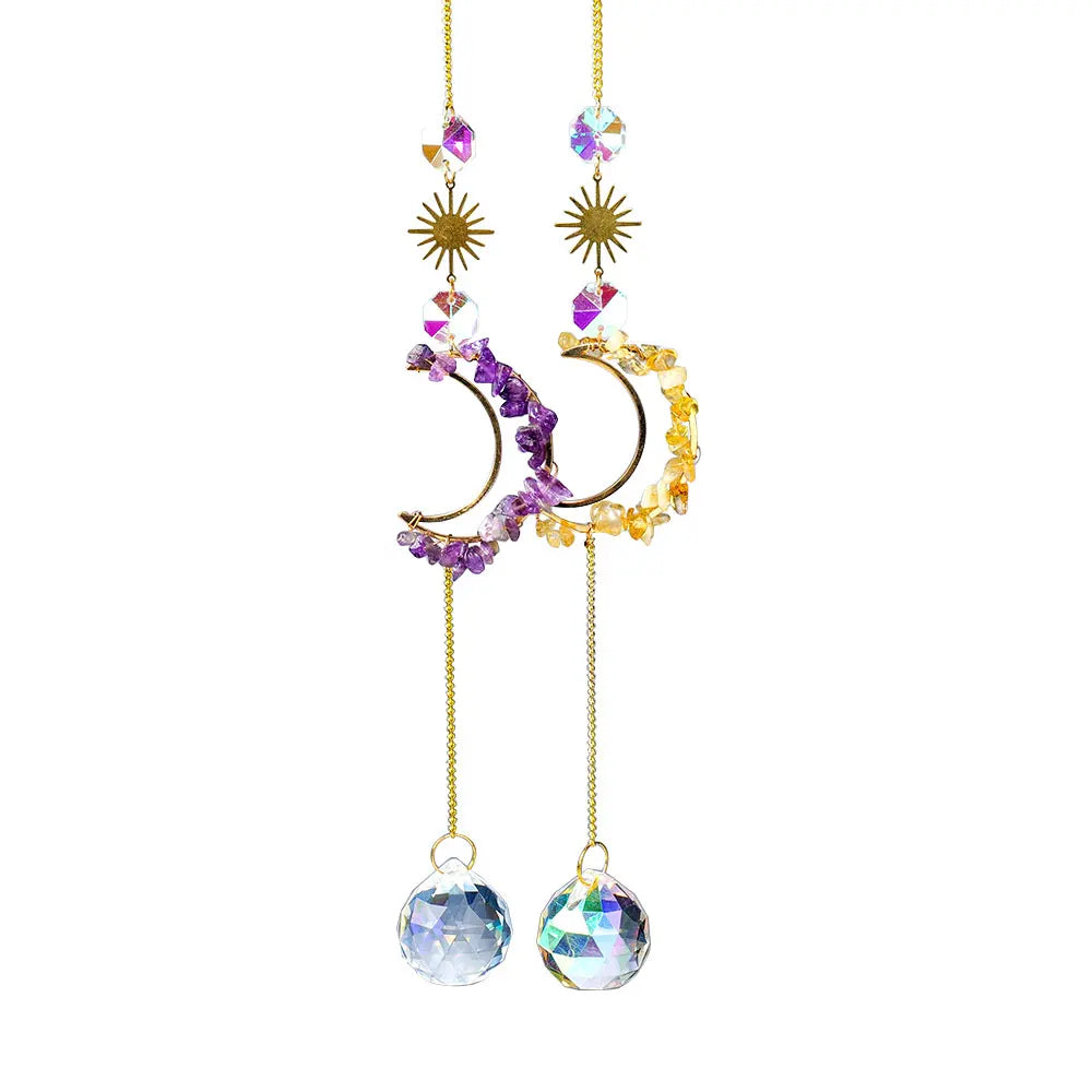 Natural Spiritual Healing Crystal Chips Moon Sun Catcher Gravels Room Decoration Wind Bell Gifts