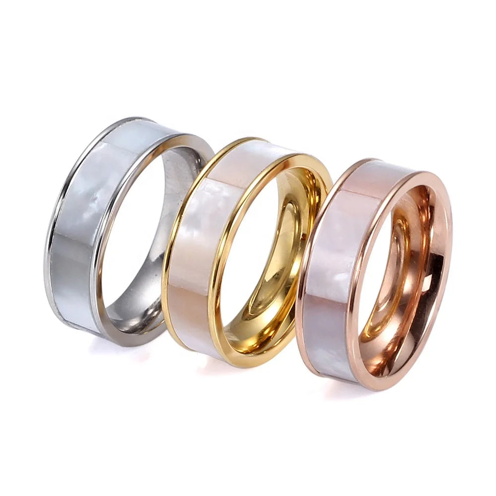 18K Gold Stainless Steel Women's Jewelry Silver Gold Rose Gold Color Natural Shell Rings for Women