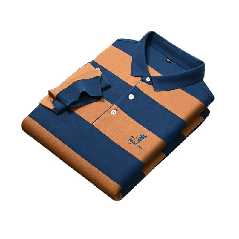 Luxury Men's Long Sleeve Shirt Cotton Spandex Embroidered Floral Print Customizable Orange and Blue Quick Dry Short Length