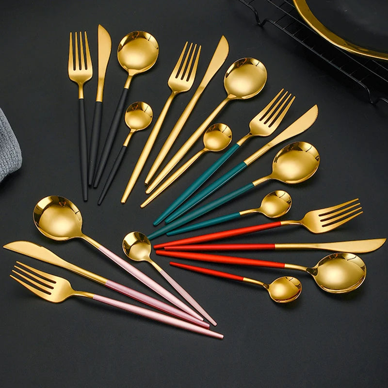 Northern Europe Style Cutlery Set 4 Pieces Gold Stainless Steel Flatware Silverware Set Knife Fork Spoon Set for Home