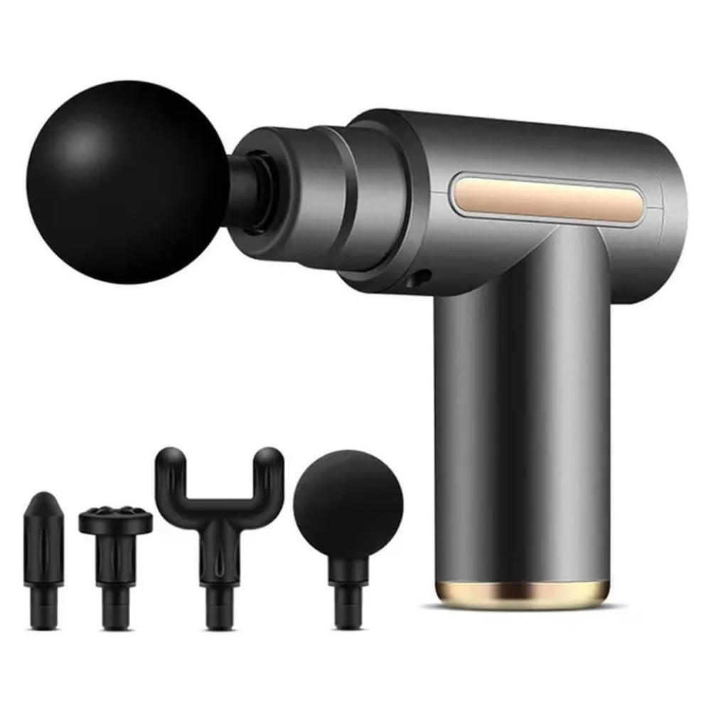 Portable LED Touch Screen Electric Percussion Massager 4 Replaceable Heads Handheld Fascial Massage Gun Body Relaxation