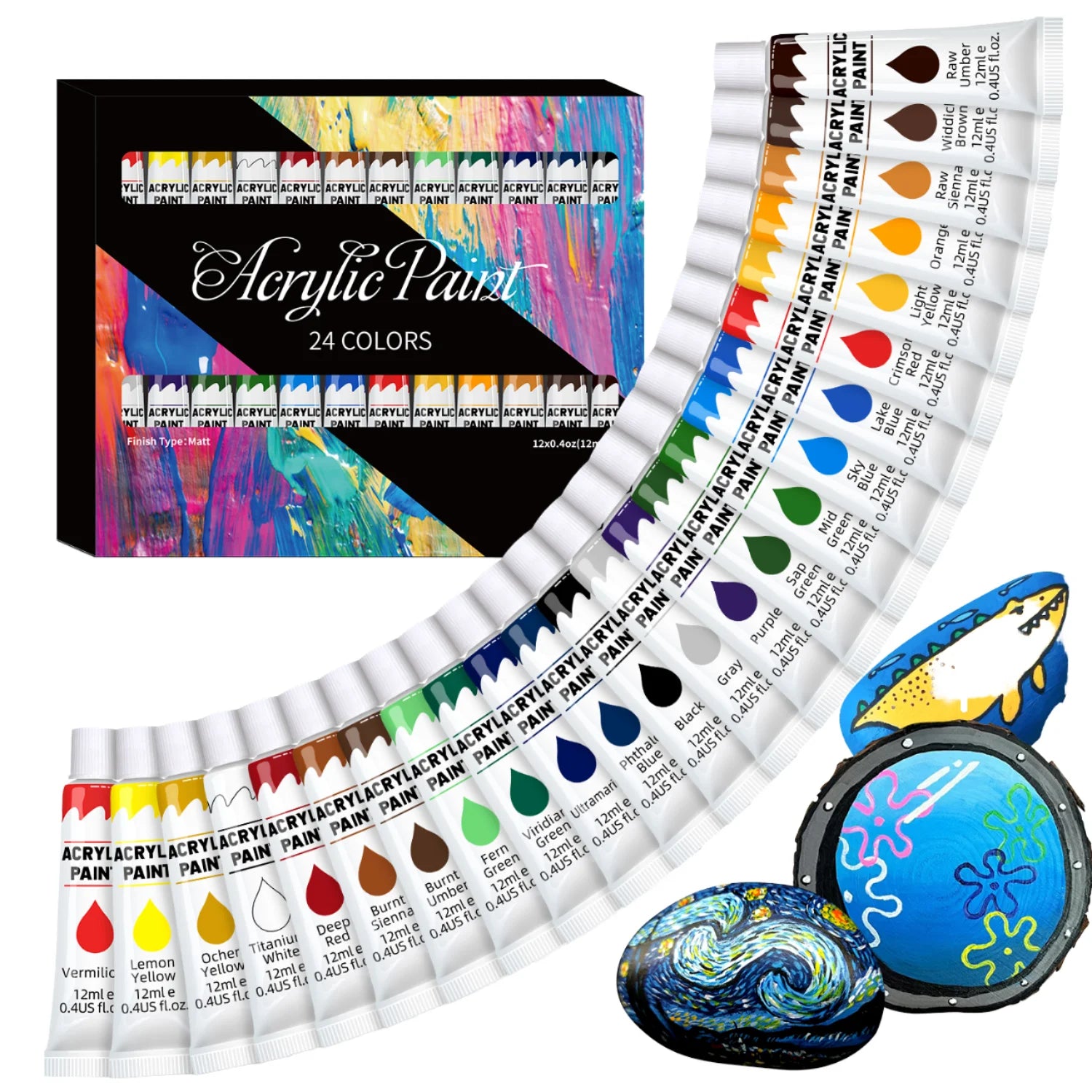24-Colour Acrylic Oil Paint Tube Set 12ml Watercolors Painting Kit Watercolor Medium for Canvas Glass Paper for Creativity Many
