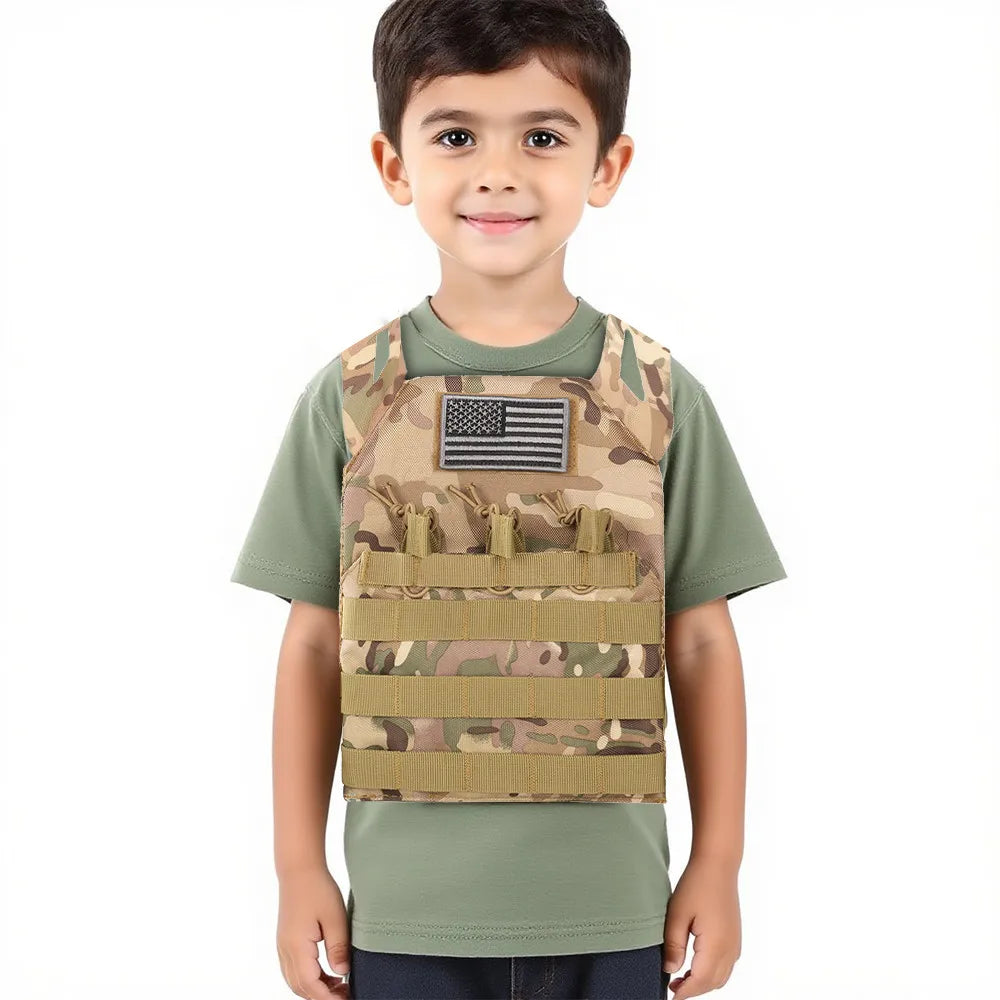Kids Tactical Vest Adjustable MOLLE Lightweight Protection for Outdoor Training & Hunting Children's Safety Gear