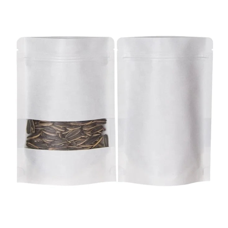 Clear Window Stand-Up Zipper Biodegradable Kraft Paper Resealable Ziplock Heat Sealable Doypack Packaging Pouches Bag Food Cakes