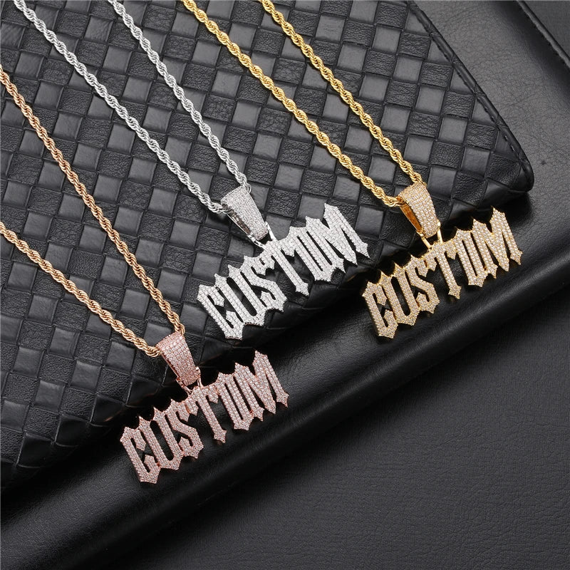 TikTok Viral Hip-hop Accessories Jewelry New Hip Hop Pendant Brass Iced Out CZ Trap Font Custom Letter Name Necklace for Men