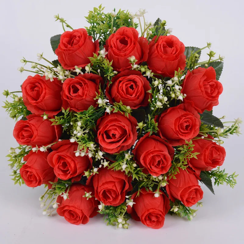 SZ299 HotSale  Faux Flowers Silk Wedding Bouquets Bulk Artificial Flowers 18 Heads Rose Bouquet Flower for Home Decoration