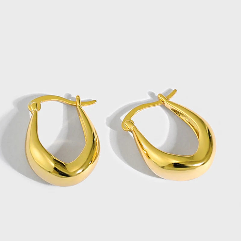 Fashion Jewelry Thick Minimalist Earrings 18k Gold Plated S925 Sterling Silver Hoop Earrings for Women