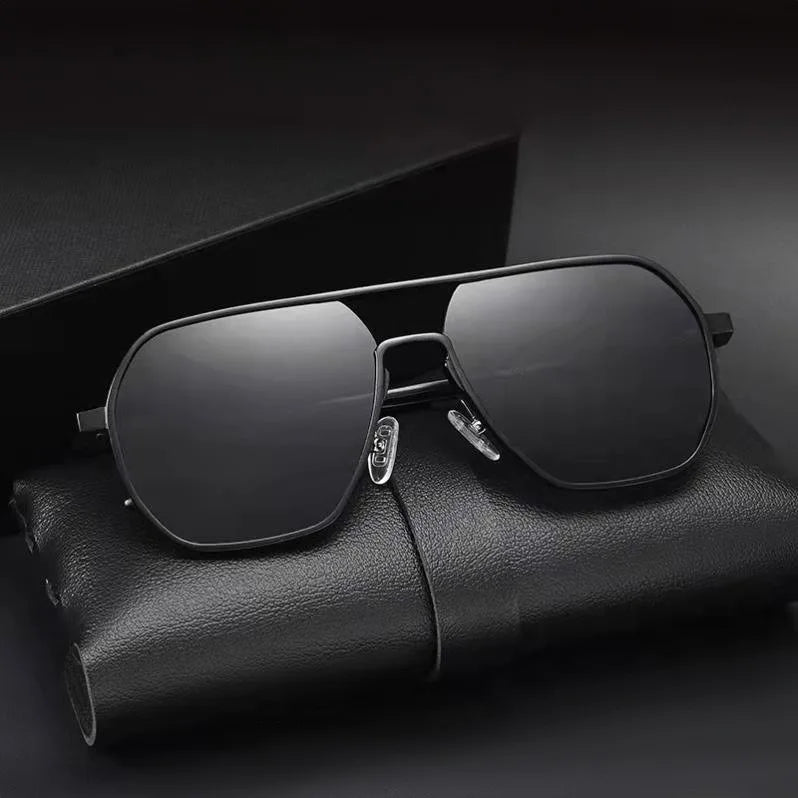 QSKY Summer Hot-selling Men Personality Oversized square Metal Frame Double Girder Cycling Driving Uv400 Polarized Sunglasses