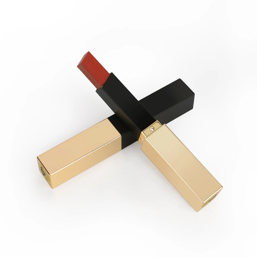 Matte Square Lipstick  Long Lasting Non Stick Cup Silky Smooth High Pigment Moisturizing Lipstick with Black Gold Elegant