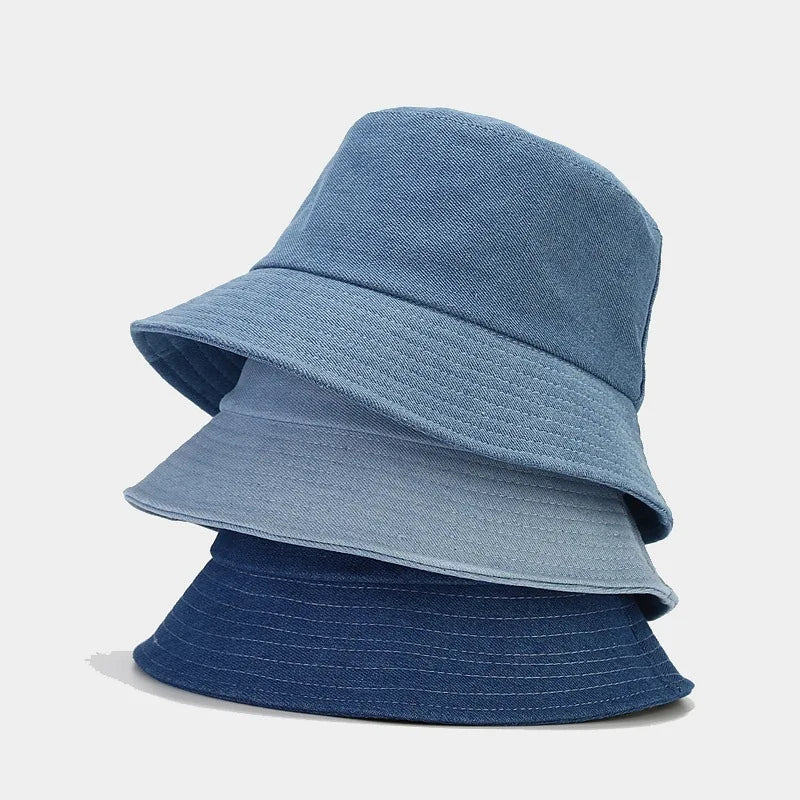 New Solid Color Denim Fisherman Hat Female Art Retro Casual Basin Hat Spring Outing Bucket Hat