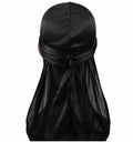 Wholesale Solid Black Designer Durags for Men Women Silk Custom With Logo Du Rags Luxury Long Tail Head Wrap