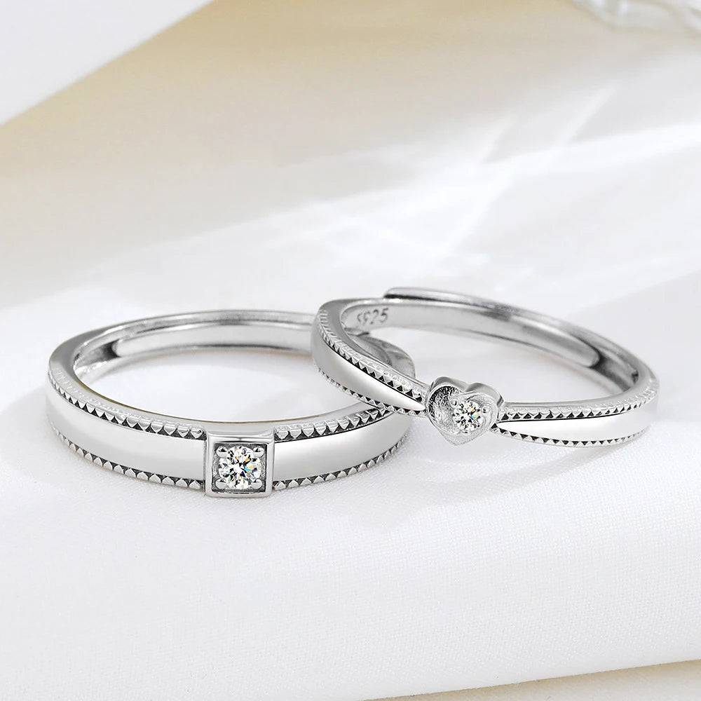 New Hot Sale Couple S925 Silver Color Adjustable Ring Fashion Wedding Rings Couple Set Jewelry Gift