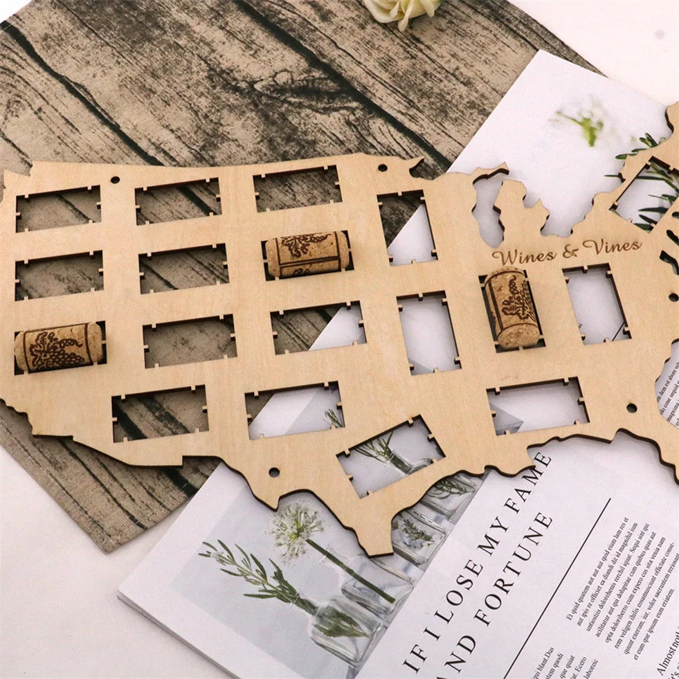 2024 Factory Direct Wood Art Wall Decoration Wood Laser Cut Beer Cap Map