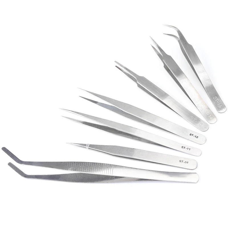 Anti Static Pointed Elbow Round Head Stainless Steel Tweezers