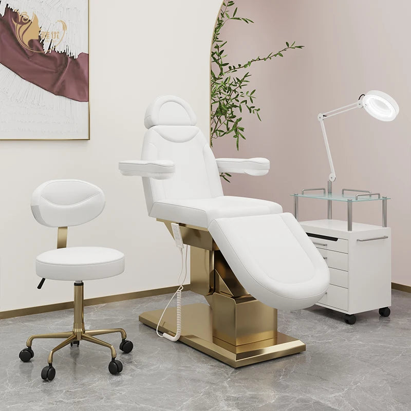 Classic White 3 Motor Electric Massage Bed with Gold Base for Salon