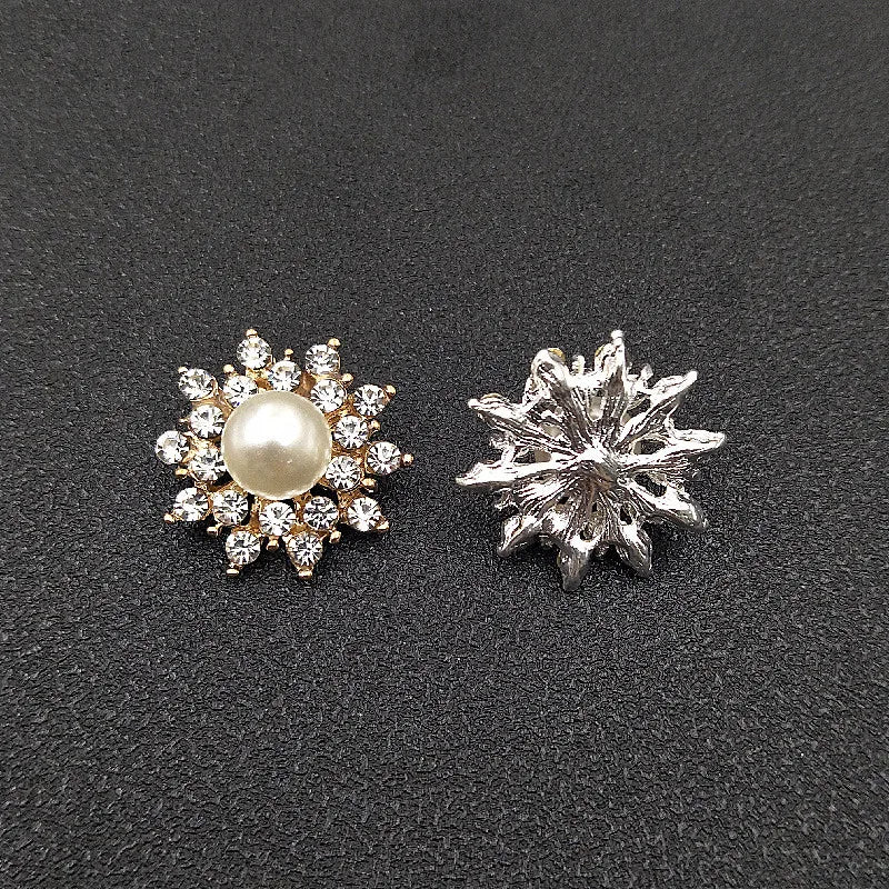 Silver Crystal Snowflake Pearl Rhinestone Applique Embellishments Flat Back Rhinestone Embellishments for Buttons Brooches