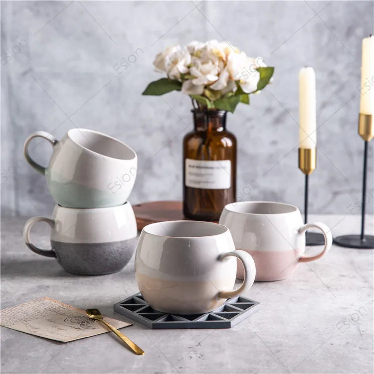 Hot Sale Nordic Personalized Reactive Glaze 490 ml Big Belly Pottery Cups Ceramic Ball Cup Stoneware Coffee Mug Custom