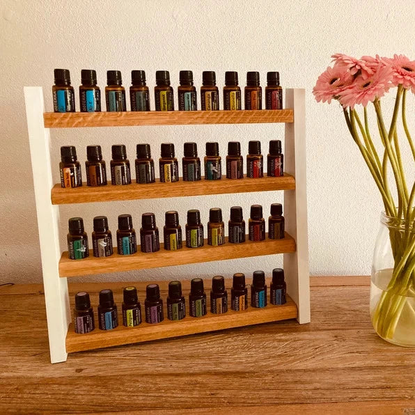 JUNJI Wall Mount Essential Oil Storage Organizers 4 Tier Nail Polish Rack Holder Wood Floating Shelves for Bottles Storage