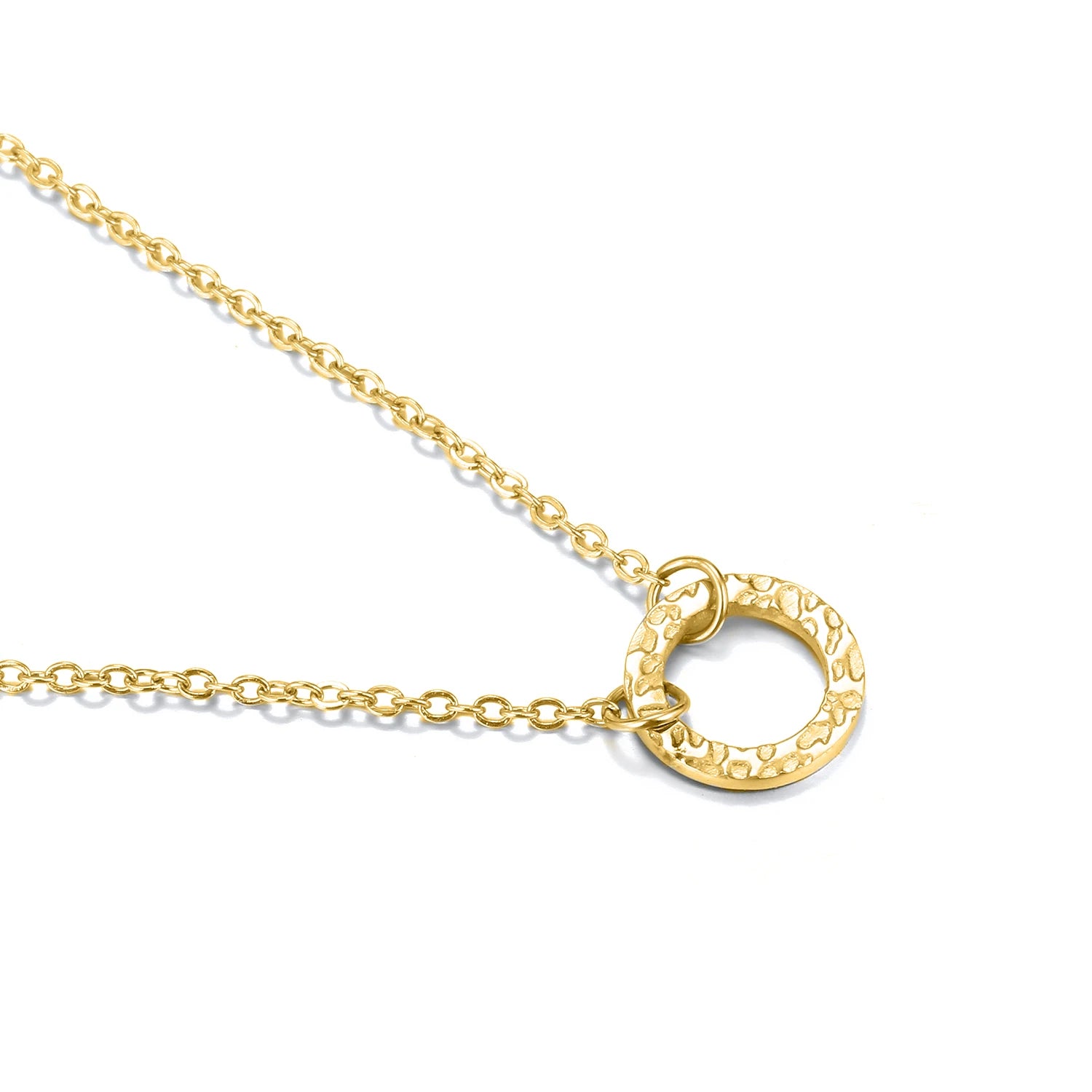 EManco Certified Trendy Round Link Chain Pendant Necklace for Women 316L Stainless Steel 14K Gold Plated Anniversary Jewelry