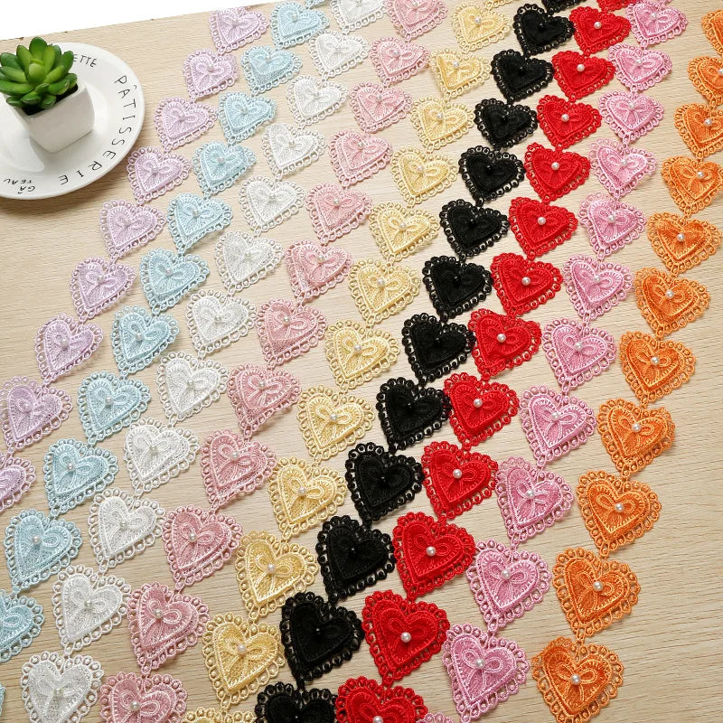 Wholesale Polyester 3D Heart Shape Organza Lace Colorful Embroidery Beaded Chantilly Lace Trim for Dress Clothes DIY Decoration