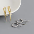 Wholesale High Quality Fashion Jewelry 925 Sterling Silver Zircon Cross Sword Shape Gold Plated Hoop Earring Jewelry for Women
