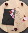 Personalized Designs Luxury Stylish Burgundy Rose Flower Floral Wedding Invitationes De Boda With Rsvp Cards for Quinceanera