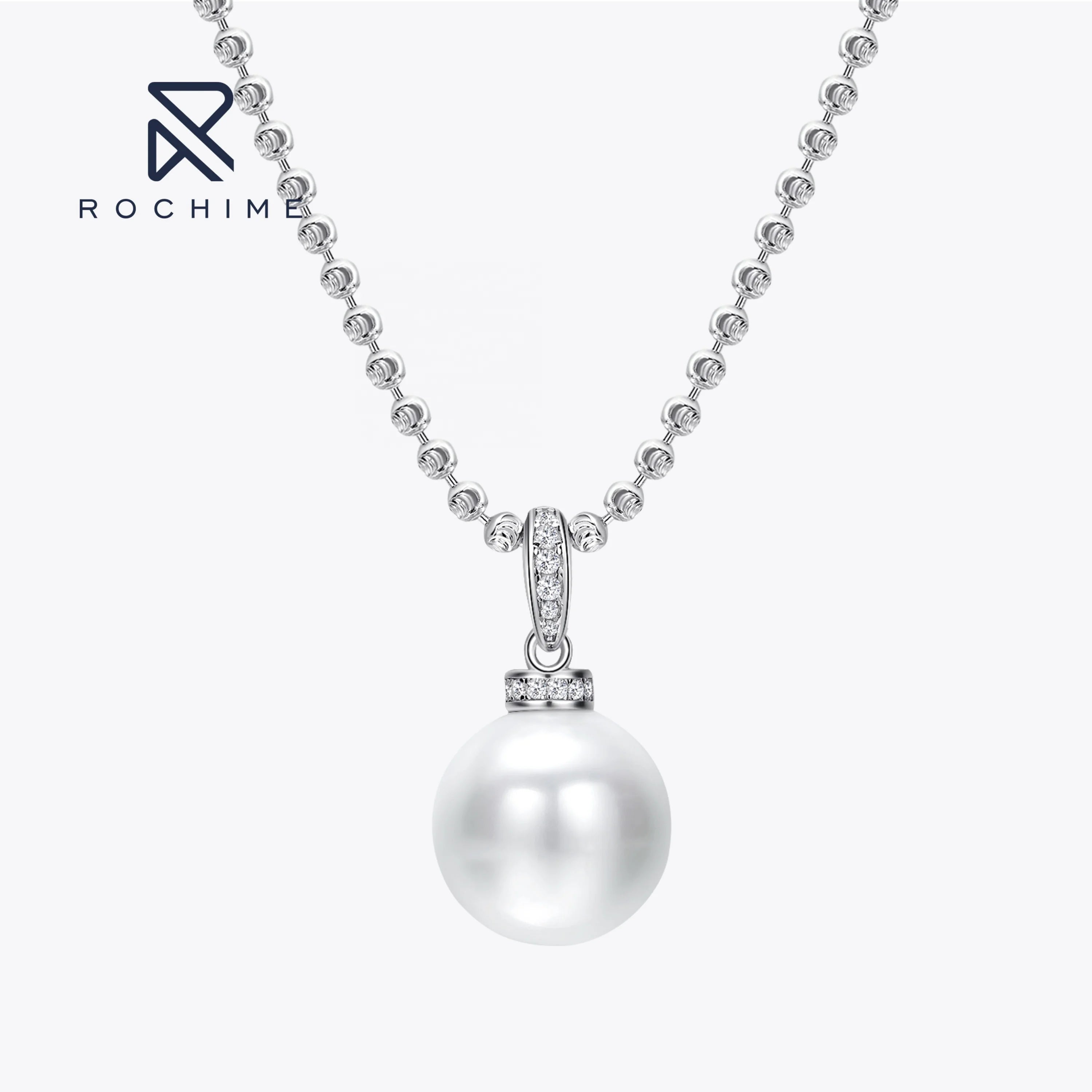 Rochime Trendy 12mm Pearl Pendants Necklace Jewelry Sliver 925 Women Wholesale Fashion Jewelry Accessories
