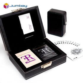 Custom High-end Personal Design PU Leather Box for Double Deck Pack Plastic Poker Playing Play Games With Pencil Notebook