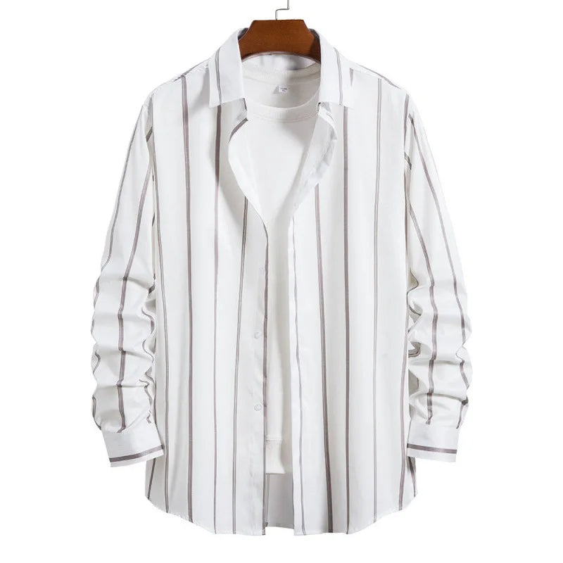 Spring and Autumn New Men's Casual Striped Shirt Cross-border Fashion Men's Flip Shirt