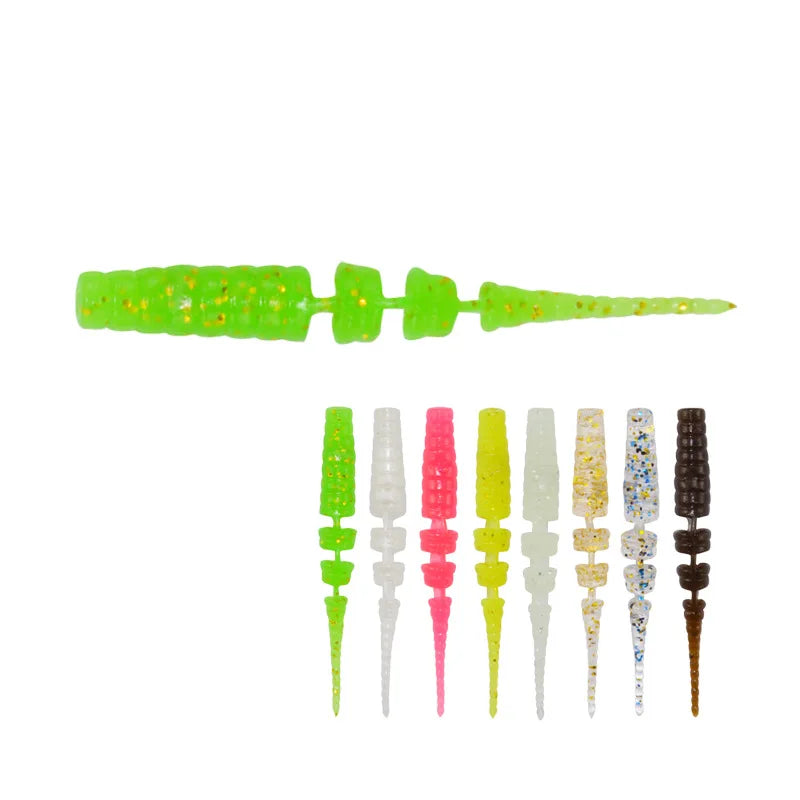 Wholesale 42mm 0.35g Luminous Sinking Fishing Swimbait Kit with Multi-section Needle Tail Soft Worm Lure for Bream and Trout