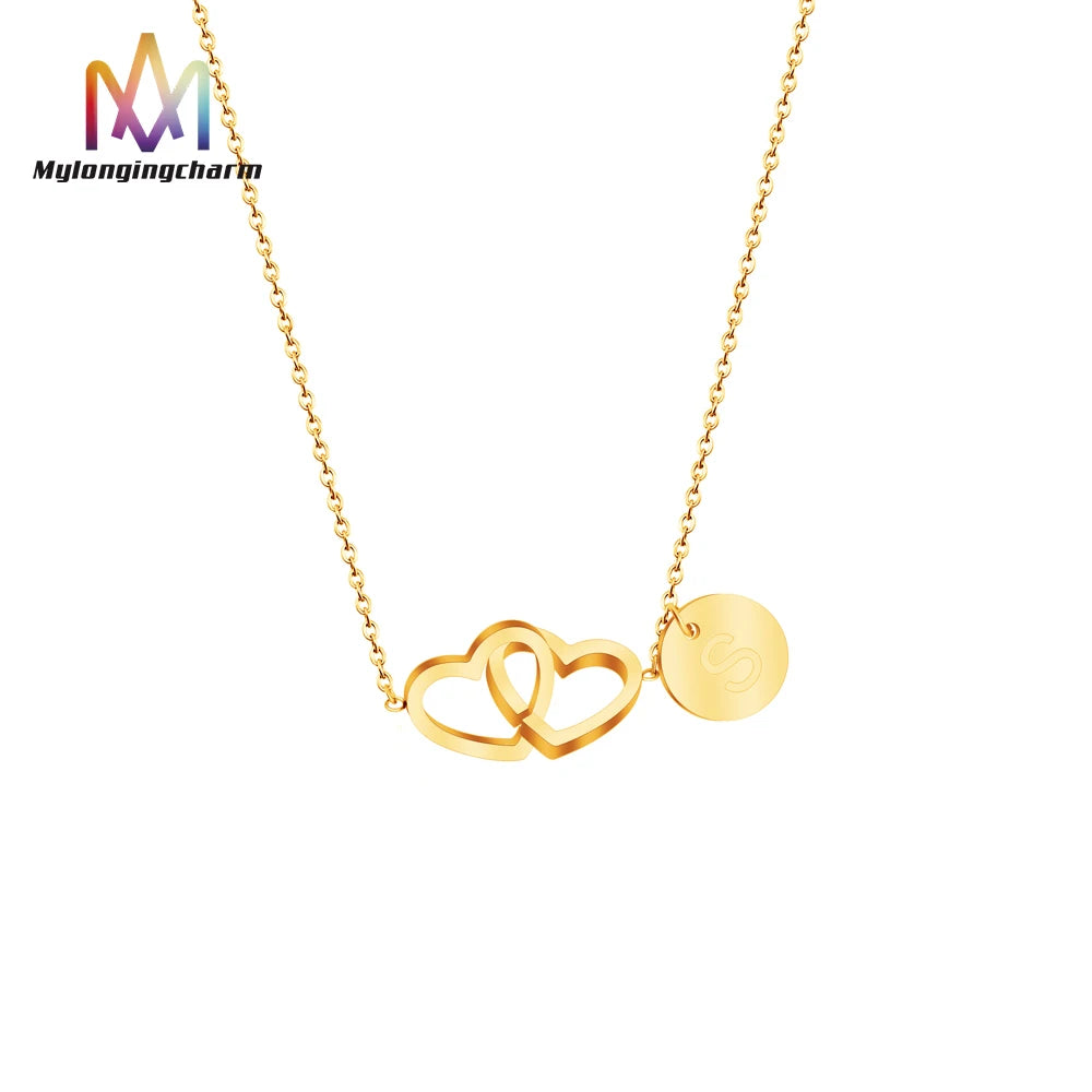New Arrival Valentine'S Day Jewelry Gift Stainless Steel Initial Letter Pendant Necklace Charms Necklace Heart Pendant