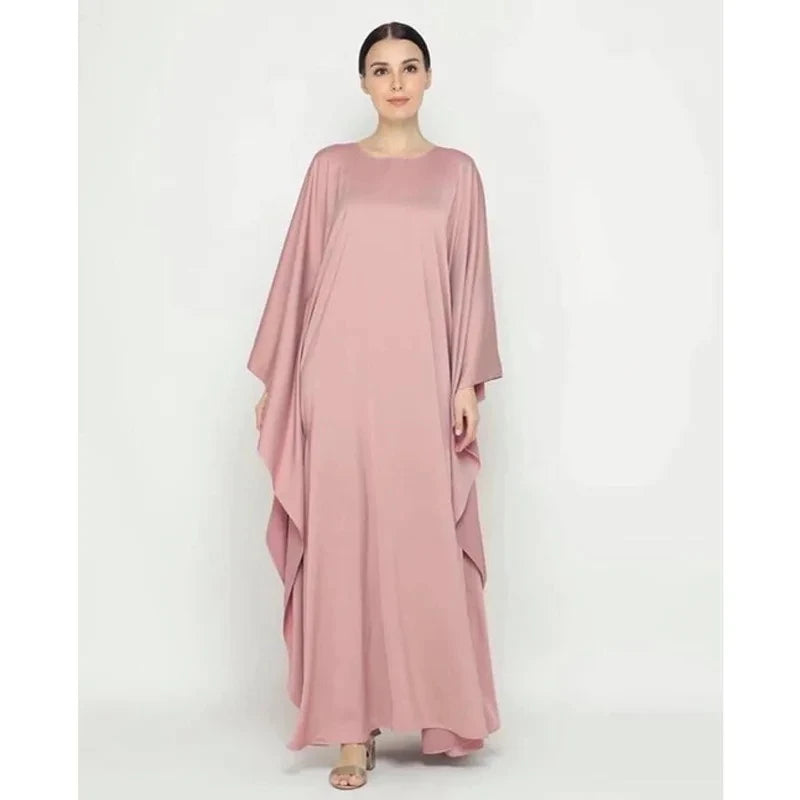 Hot Wholesale Bat Sleeve Robe Large Size Female Dress Loose Large Gown Solid Color Women Muslim Dress