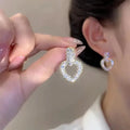 Multi Wearing Method Luxury Zircon Inlaid Peach Heart Pendant Gold Earrings Korean Jewelry for Womans Party Fashion Accessories