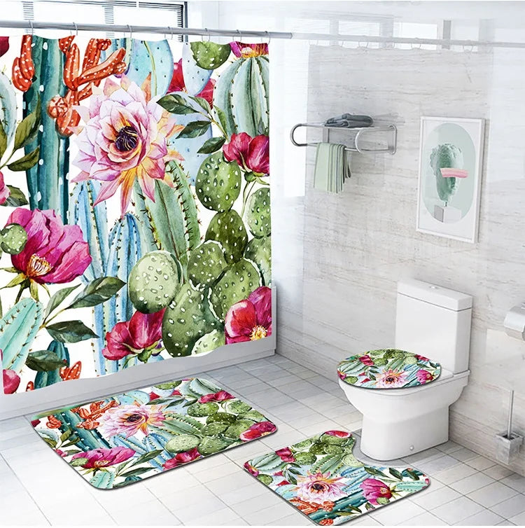 Xinlan Luxury Custom Logo Shower Curtain Design Washable Bath Mat Set Flower Shower Curtain